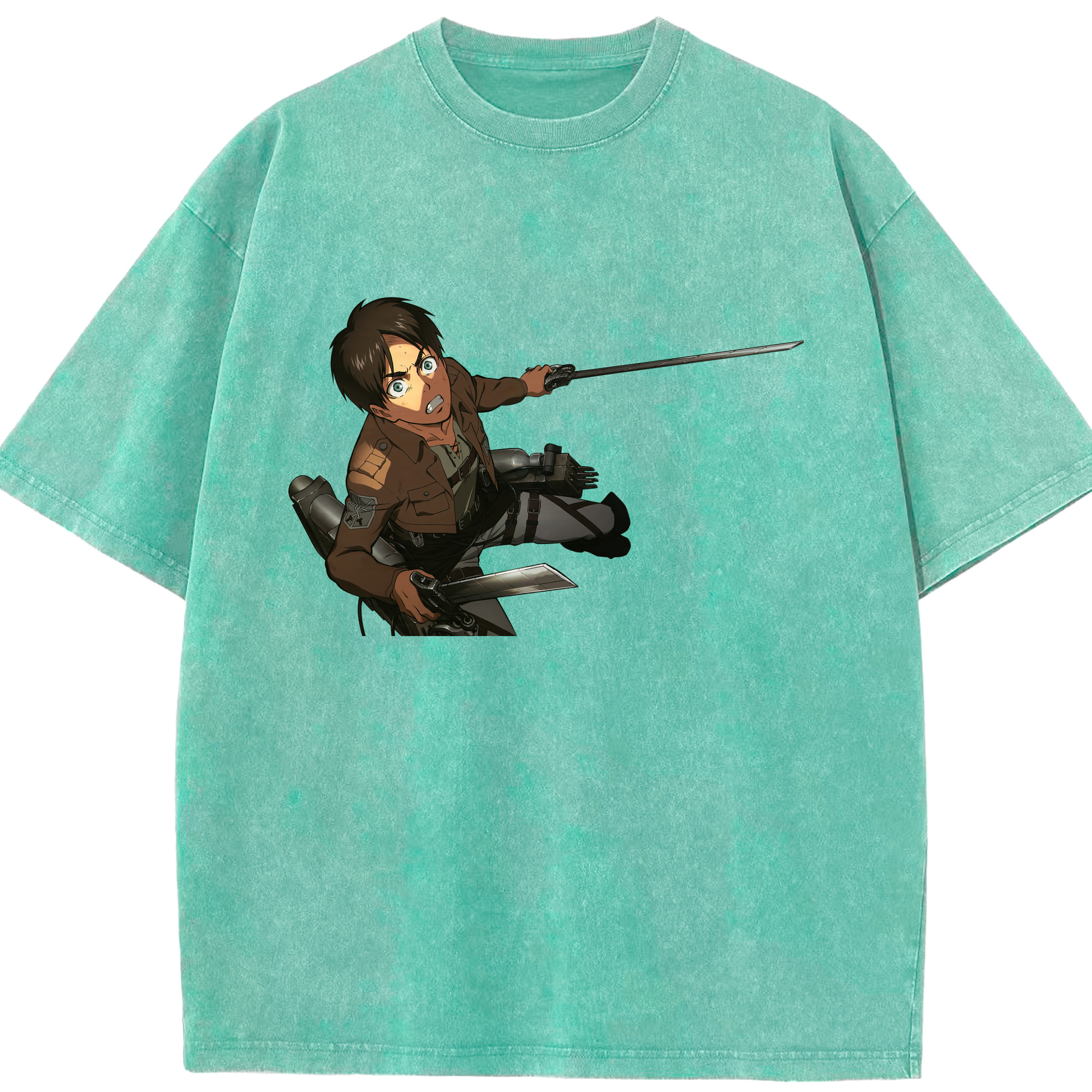 （画像用） 進撃の巨人 エレン･イェーガー Attack on Titan Eren Jäger 綿100% ヴィンテージ風 半袖Tシャツ（フロントプリント）